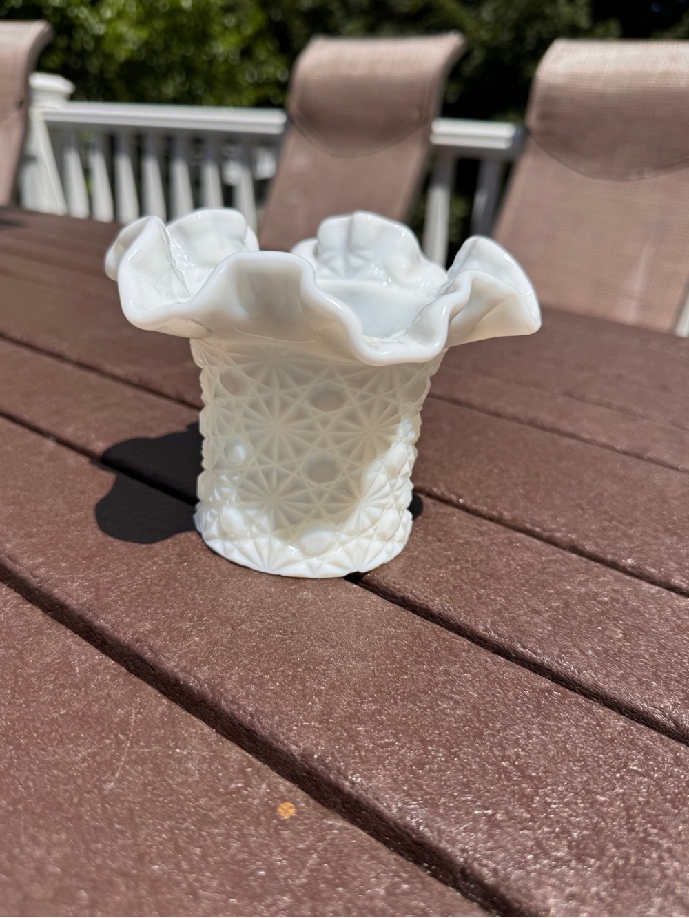 Vintage Fenton Milk Glass Ruffled Edge Decorative Vase - White